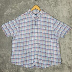Brooks Brothers Linen Shirt Mens 3XL Pink Blue Yellow Plaid Button Up
